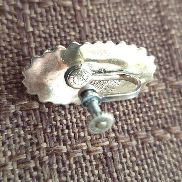 Vintage Navajo Native American Black Onyx Sterling Silver Screw-Back Earrings - Picture 8 of 17